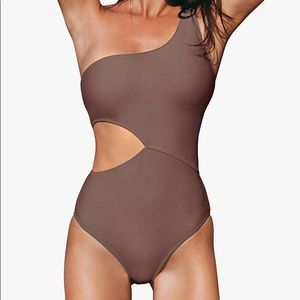 Ribbed cutout one piece coffee colored